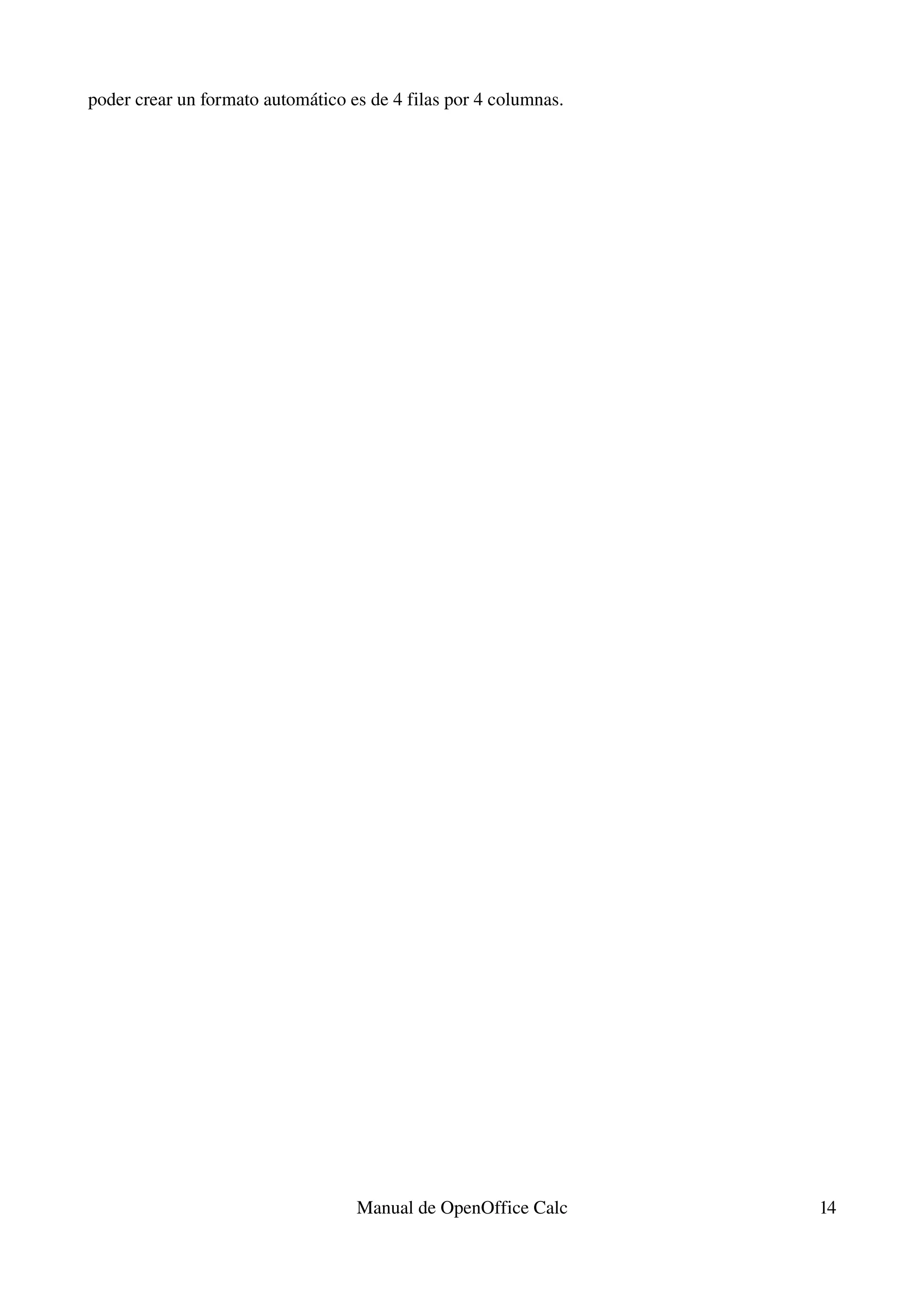 poder crear un formato automático es de 4 filas por 4 columnas.




                                   Manual de OpenOffice Calc      14
 
