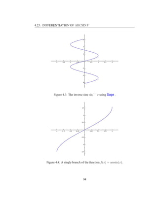 4.25. DIFFERENTIATION OF ARCSIN V




            Figure 4.3: The inverse sine sin−1 x using Sage .




       Figure 4.4: A single branch of the function f (x) = arcsin(x).




                                    94
 