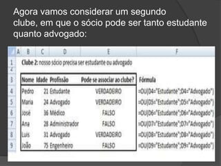 Agora vamos considerar um segundo
clube, em que o sócio pode ser tanto estudante
quanto advogado:

 