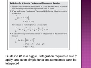 Guideline #1 is a biggie.  Integration requires a rule to apply, and even simple functions sometimes can’t be integrated 