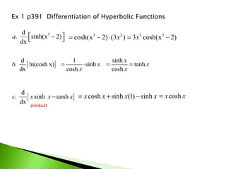 Ex 1 p391  Differentiation of Hyperbolic Functions product 