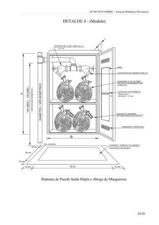 IN 007/DAT/CBMSC – Sistema Hidráulico Preventivo
24/38
DETALHE 4 - (Modelo)
Hidrante de Parede Saída Dupla e Abrigo de Mangueiras.
 