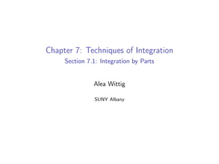 Chapter 7: Techniques of Integration
Section 7.1: Integration by Parts
Alea Wittig
SUNY Albany
 