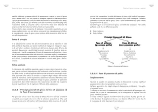 sistema di gioco -VOLUME I-stile correzione2.qxd

24/10/2004

22:09

Page 24

Sistema di gioco: nozione e requisiti

Sistema di gioco: nozione e requisiti

rapidità, abbinata a ripetute velocità di spostamento, inserita in azioni di gioco
(con e senza palla), con una rapida e variegata capacità di decisione tattica.
Ognuno è responsabile e quindi ha libertà decisionale in relazione a modi, tempi,
spazi, scelta, esecuzione, pur tenendo conto del movimento coordinato degli altri;
il calciatore, inoltre, si comporta e attua i movimenti in base ed in relazione alle
proprie caratteristiche tecnico-tattiche, fisiche e di personalità.
Il lavoro tattico deve consentire di realizzare il movimento coordinato per uno
scopo predeterminato, con una lettura univoca ed una interpretazione individuale, considerando i tempi di gioco come risultano dalle situazioni e dalla loro lettura ed interpretazione.

principi che trascendono la scelta del sistema di gioco e del modo di interpretarlo: essi vanno comunque rispettati e mantenuti, se si vuole conseguire l’obiettivo
prefissato in ciascuna fase di gioco. Sono i punti fondamentali sui quali si basa
l’organizzazione di gioco.
Durante la gara vi sono due fasi di gioco, connotate dal possesso o meno della
palla da parte di una delle due squadre:
fase di attacco;
fase di difesa.

Principi Generali di Gioco
Tattica di principio
E’ la preparazione in senso lato ed omnicomprensivo che si preordina in vista
della partita da disputare; può essere modificata di impegno in impegno in ragione di vari fattori: condizioni climatiche e/o del terreno di gioco, stato di forma dei
giocatori, disposizione e qualità degli avversari, posizione di classifica, stato psicologico etc.. Essa è conseguente al lavoro di preparazione alla partita: è correlata al lavoro settimanale svolto nel microciclo, comunque svolto in considerazione del carico didattico somministrato in precedenza e di quello che verrà proposto in futuro. Comprende le soluzioni elaborate in funzione della gara e dell’avversario.

Fase di attacco
(possesso palla)

Fase di difesa
(non possesso palla)

Scaglionamento
Penetrazione
Ampiezza
Mobilità
Imprevedibilità

Scaglionamento
Azione ritardatrice
Concentrazione
Equilibrio
Controllo e limitazione

Tattica applicata

Difesa in funzione dell’attacco

Fa riferimento alle modifiche apportate a gara in corso ai temi di gioco da sviluppare, previa analisi ed interpretazione dell’andamento e dell’evoluzione complessiva della partita. La tattica applicata definisce tutte le decisioni assunte e le modifiche apportate alla tattica di principio in ragione degli sviluppi dell’incontro
(cambi di marcatura, cambi di posizione, adozione di soluzioni alternative, sostituzioni, determinazione di differenti sviluppi di gioco, previsione di particolari
accorgimenti). Sono tutte le decisioni che si assumono e le scelte che si operano
durante la partita col fine di migliorare l’efficacia della prestazione.

I.2.2.3 - Fase di possesso di palla
Scaglionamento

Nel gioco del calcio vi sono dei principi di tattica che vanno sempre considerati
e rispettati; sono regole che vanno oltre la soluzione prospettata e delle quali
bisogna tenere conto nell’analisi e nell’interpretazione della situazione. Si tratta di

Quando la squadra è in possesso di palla, la dislocazione in campo rispetto al
possessore non deve mai presentarsi come una linea.
La figura geometrica che meglio integra la disposizione più idonea è il triangolo,
di qualsiasi forma.
Si offrono più soluzioni al possessore e si evita la pericolosità del passaggio orizzontale che, in caso di intercettamento, ha la conseguenza di tagliare fuori dal
gioco numerosi giocatori.
Si rende inoltre più agevole il mantenimento del possesso di palla, giacché permette di aiutare da angolazioni diverse e con distanze differenti in modo che chi
è in possesso di palla disponga di varie soluzioni.

24

25

I.2.2.2 - Principi generali di gioco: in fase di possesso ed
in fase di non possesso

 