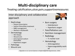 Multi-disciplinary care
Treating calcification,ulcer,pain,supportivemeasures
 