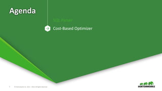7 © Hortonworks Inc. 2011 – 2016. All Rights Reserved
Agenda
SQL Parser
Cost-Based Optimizer
 