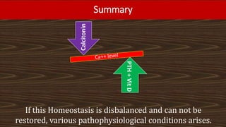 Summary
Calcitonin
PTH
+
Vit
D
If this Homeostasis is disbalanced and can not be
restored, various pathophysiological conditions arises.
 