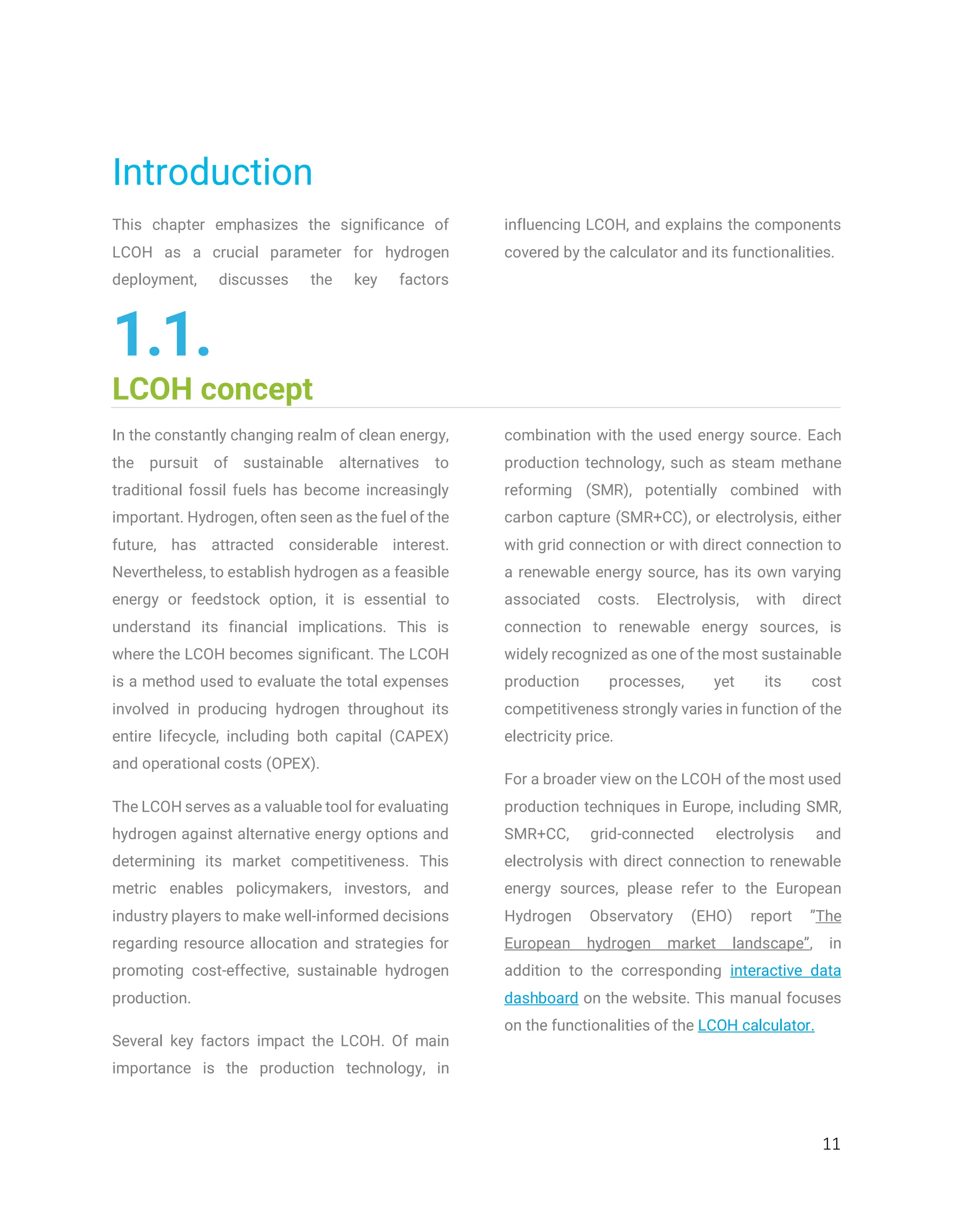 Levelised Cost of Hydrogen (LCOH) Calculator Manual | PDF