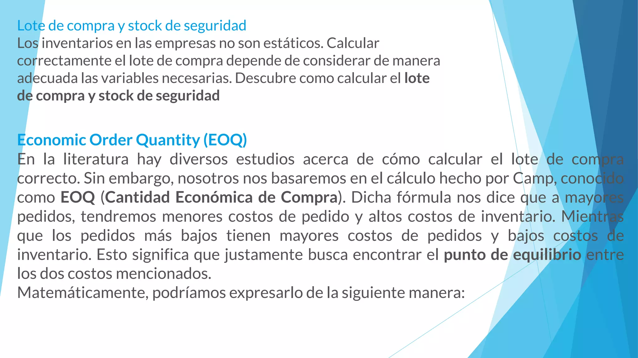 Calcular el lote de compra y stock de seguridad | PPT