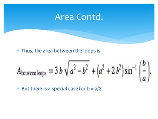 ? Thus, the area between the loops is
? But there is a special case for b = a/2
Area Contd.
 