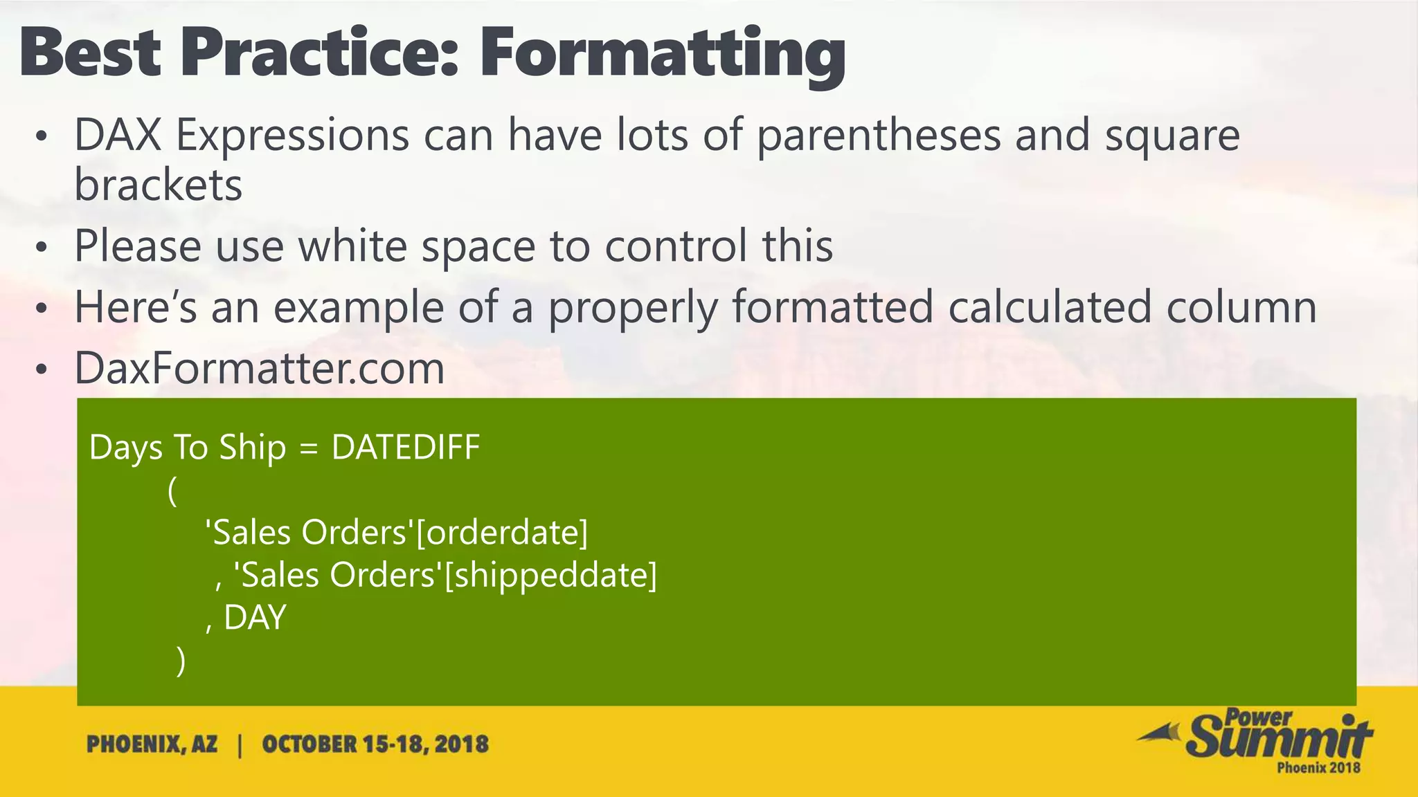 Days To Ship = DATEDIFF
(
'Sales Orders'[orderdate]
, 'Sales Orders'[shippeddate]
, DAY
)
 