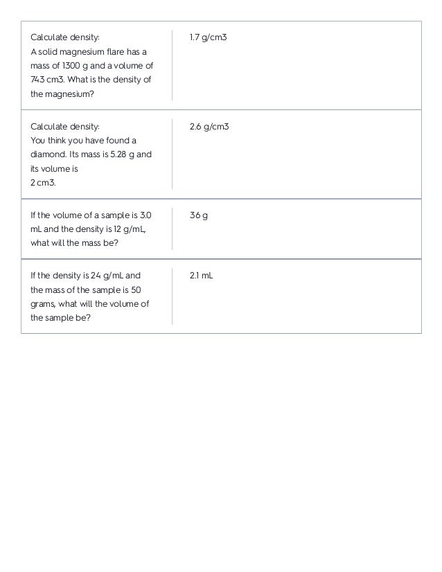 Calculate Density Flashcards Quizlet Pdf