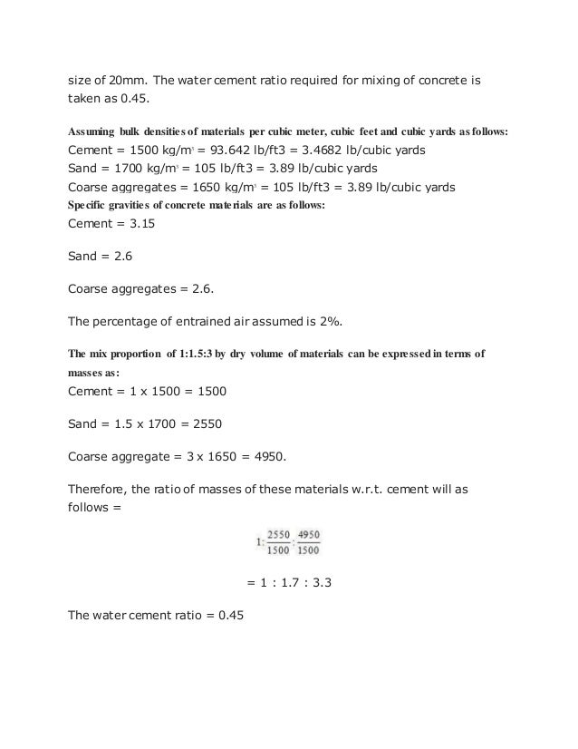 Calculate weight of concrete