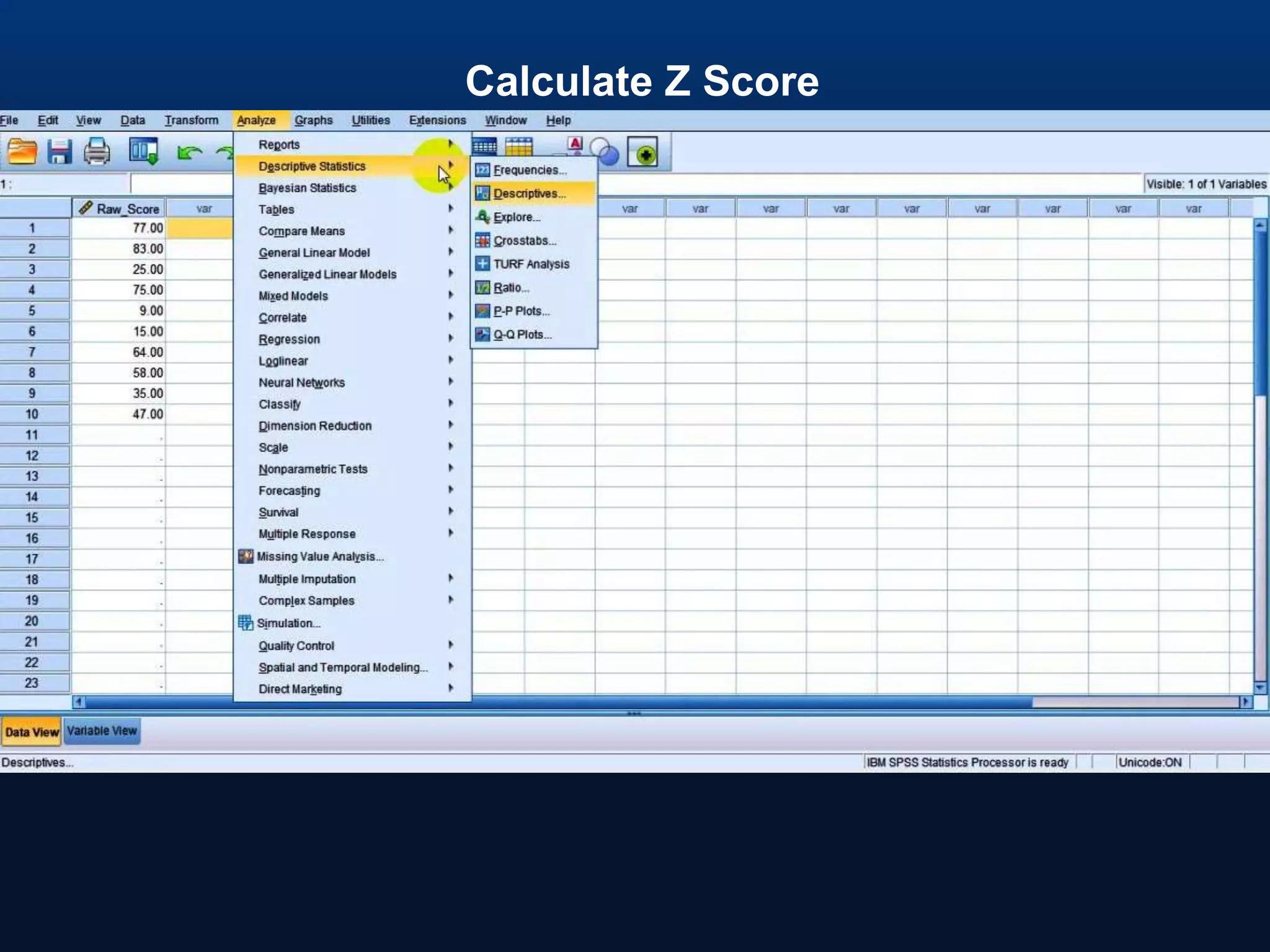 Calculate Z Score, t Score and Percentile in SPSS | PPTX