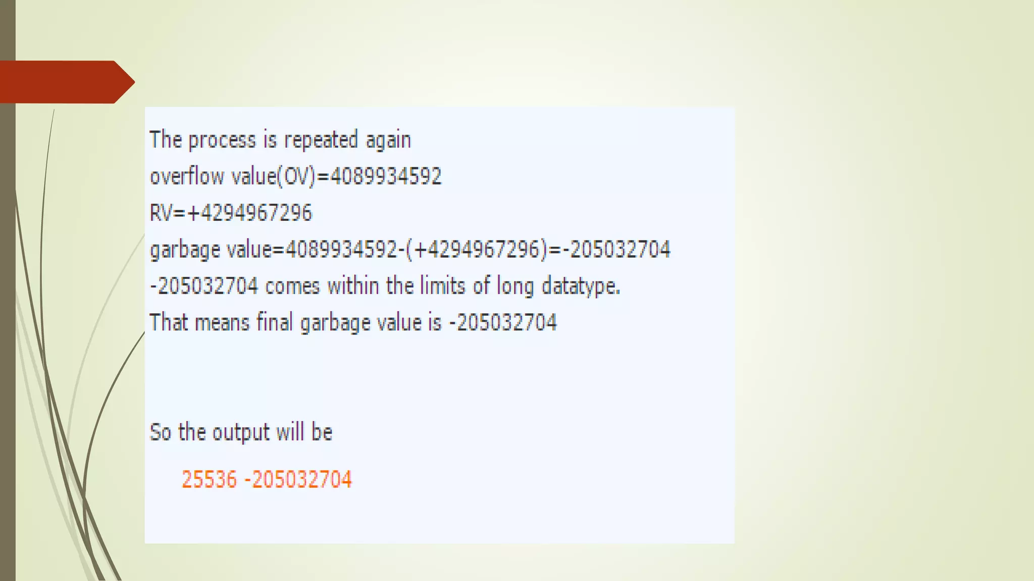 Calculating garbage value in case of overflow