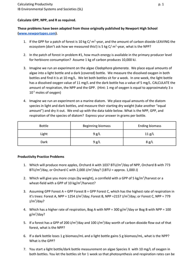 Calculating Productivity | PDF | Biological Sciences | Science