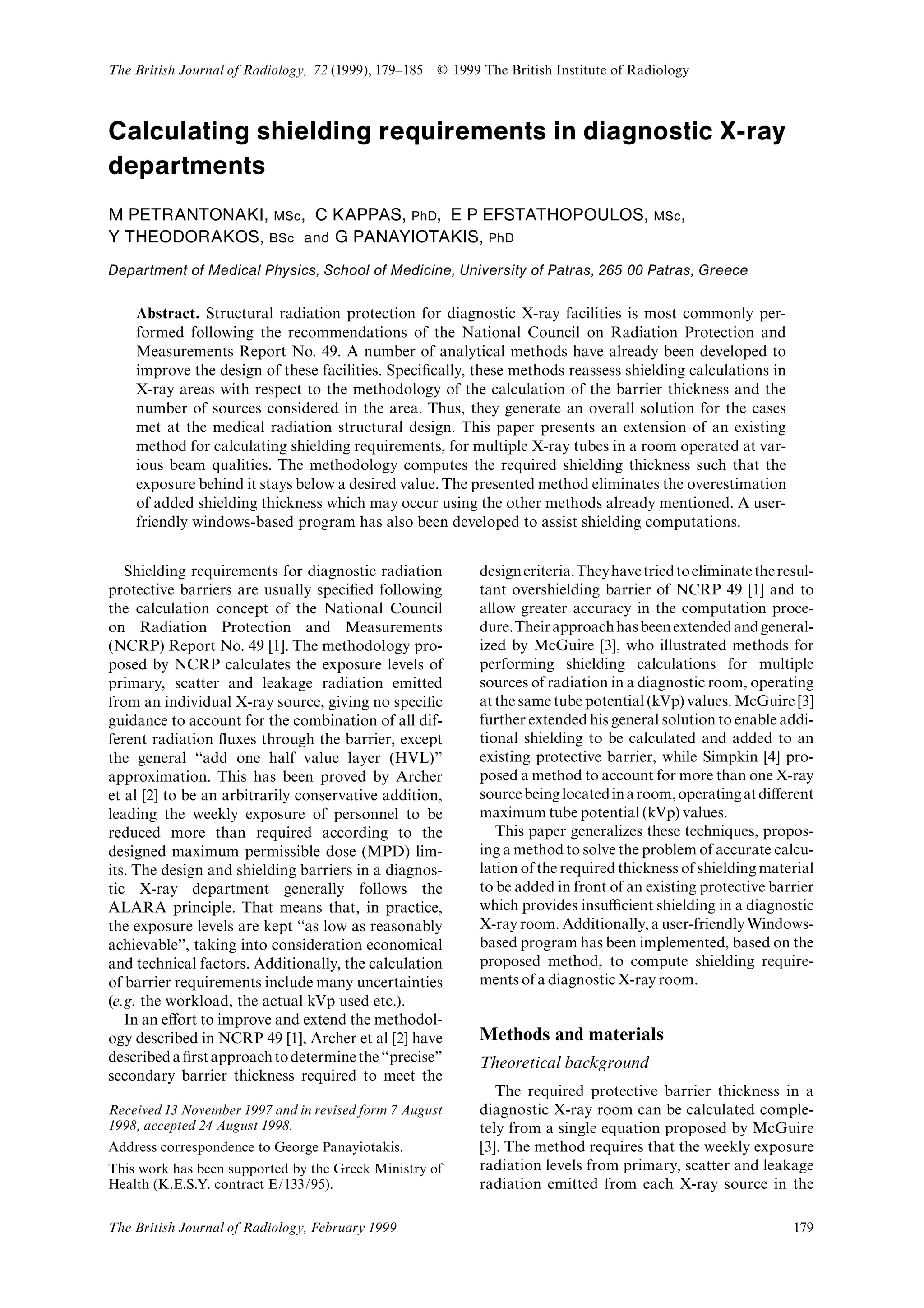 Calculating shielding requirements in diagnostic xray departments PDF