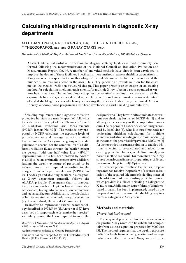 Calculating shielding requirements in diagnostic xray departments