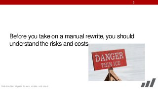 3

Before you take on a manual rewrite, you should
understand the risks and costs.

Mobilize.Net: Migrate to web, mobile, and cloud

 