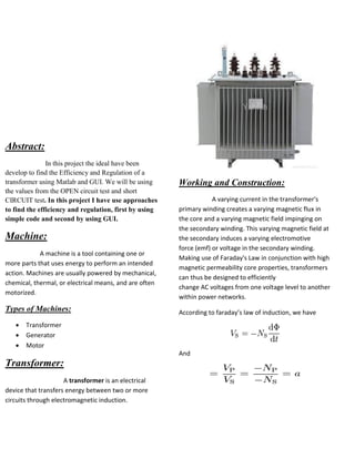 Calculating the efficiency and regulation of transformer using matlab | PDF