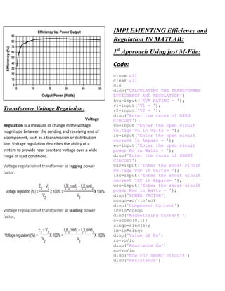 Calculating the efficiency and regulation of transformer using matlab | PDF