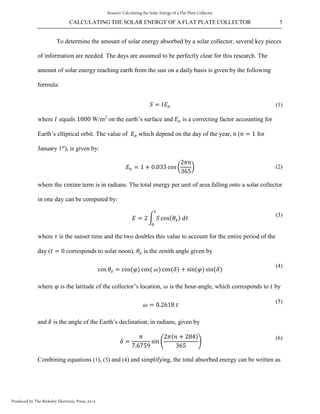 Calculating the solar energy of a flat plate collector | PDF