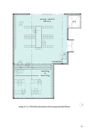 11	
Image 2.1.1.1 Third floor plan layout of the young and adult library.
 