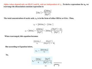 99
Alpha values depend only on [H3O+] and Ka and are independent of cT . To derive expressions for α0, we
rearrange the di...