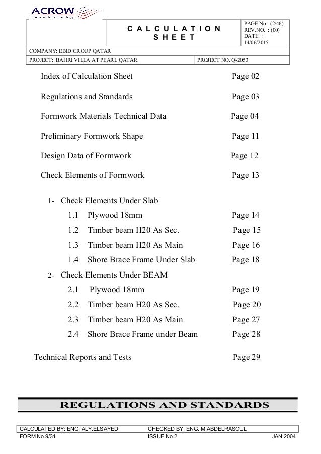 scaffolding design calculation example