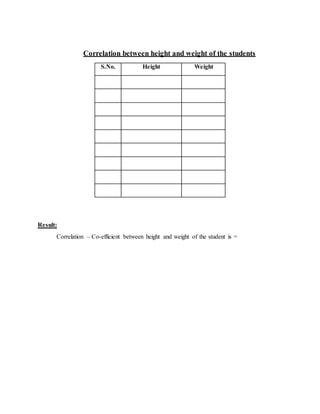 Calculation of the correlation between height and weight of the ...