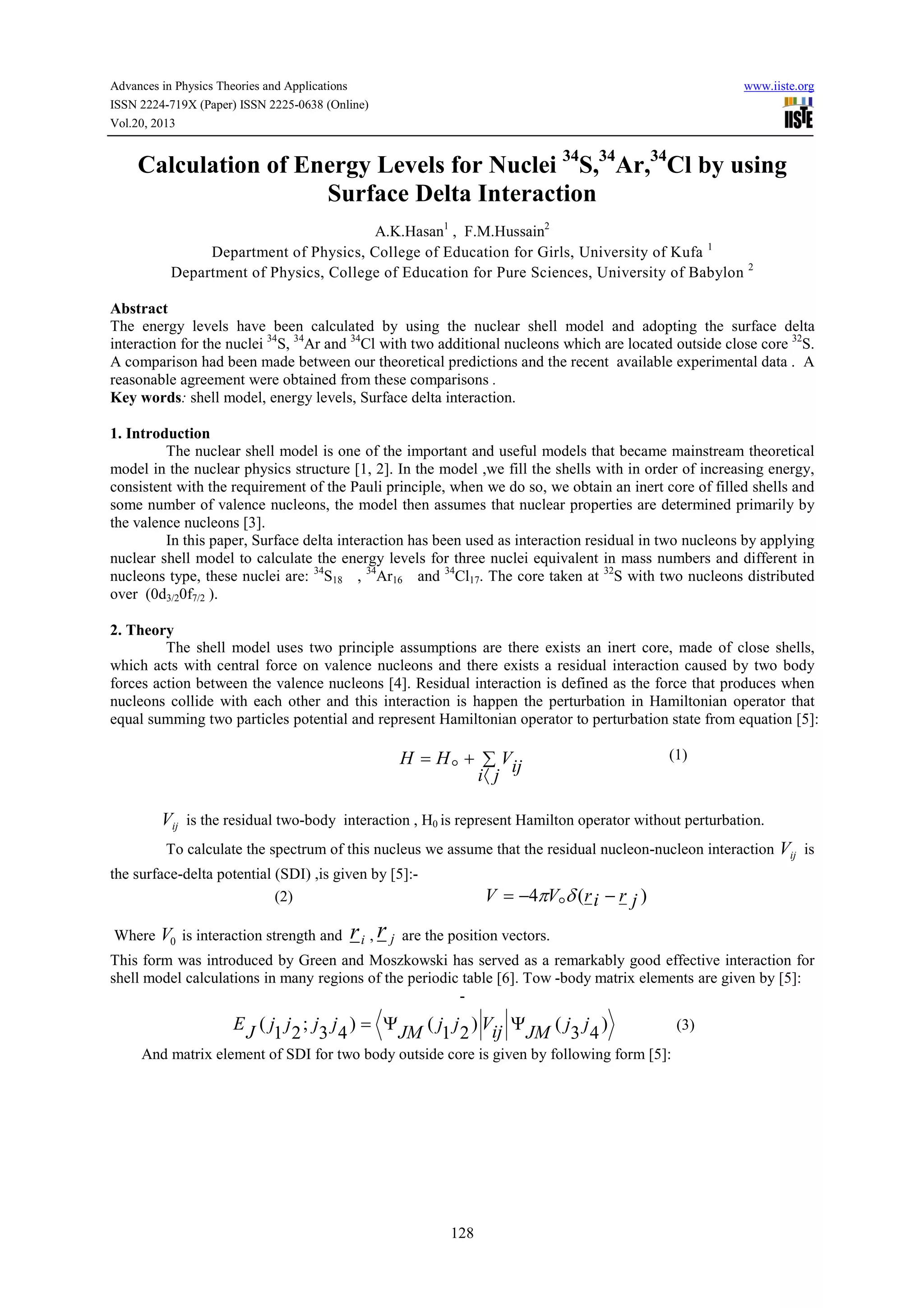 Calculation of energy levels for nuclei 34 s,34ar,34cl by using surface ...