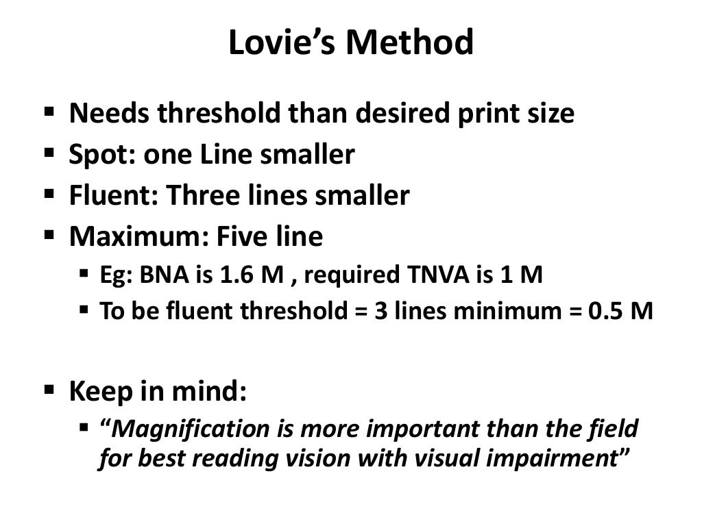 Calculation of magnification in low vision