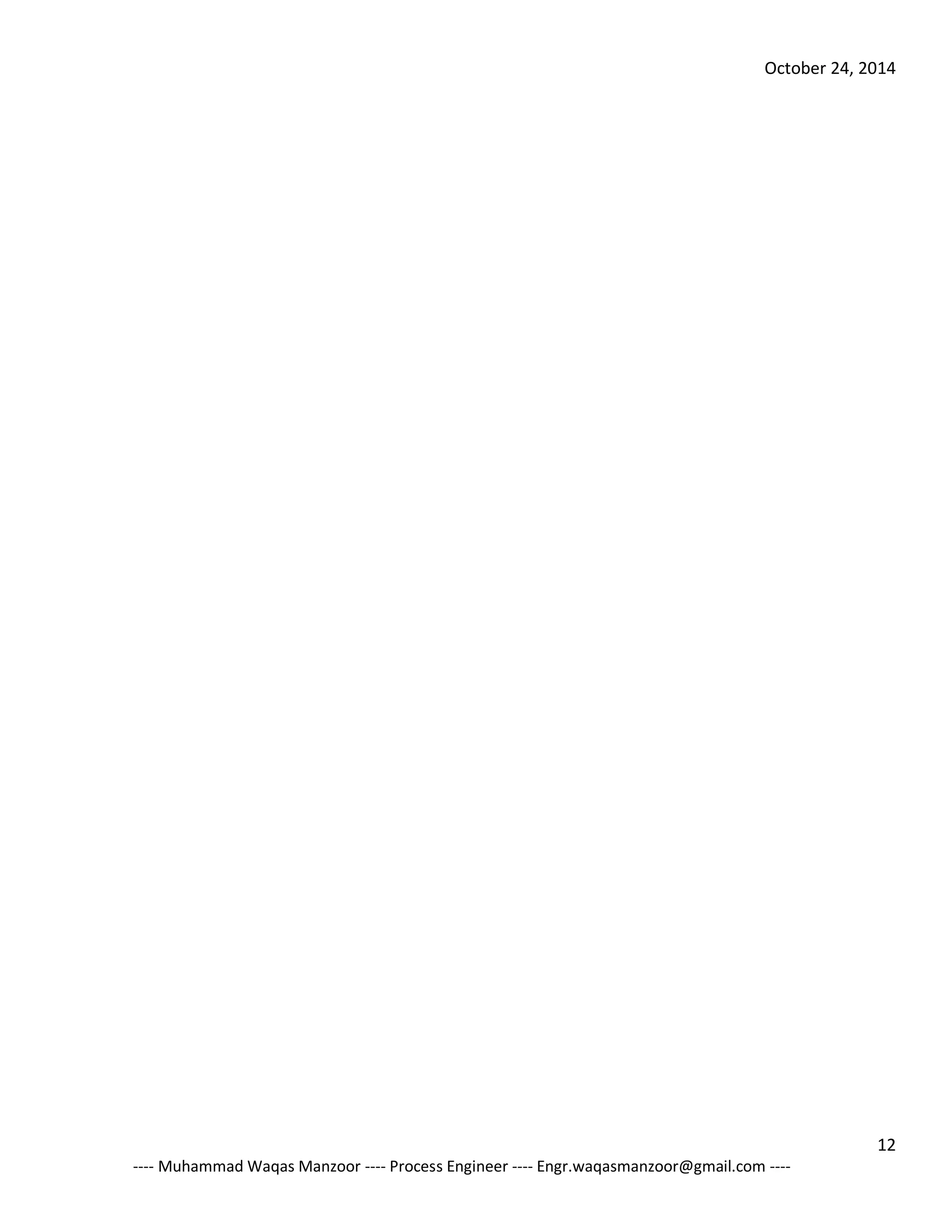 October 24, 2014 
12 
---- Muhammad Waqas Manzoor ---- Process Engineer ---- Engr.waqasmanzoor@gmail.com ---- 
 