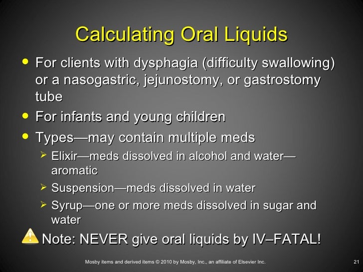 Calculation Of Oral Medication