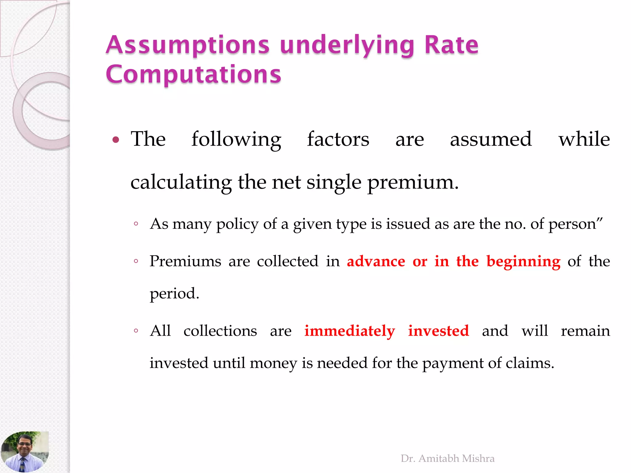 Calculation of premium in life insurance by Dr. Amitabh Mishra | PDF