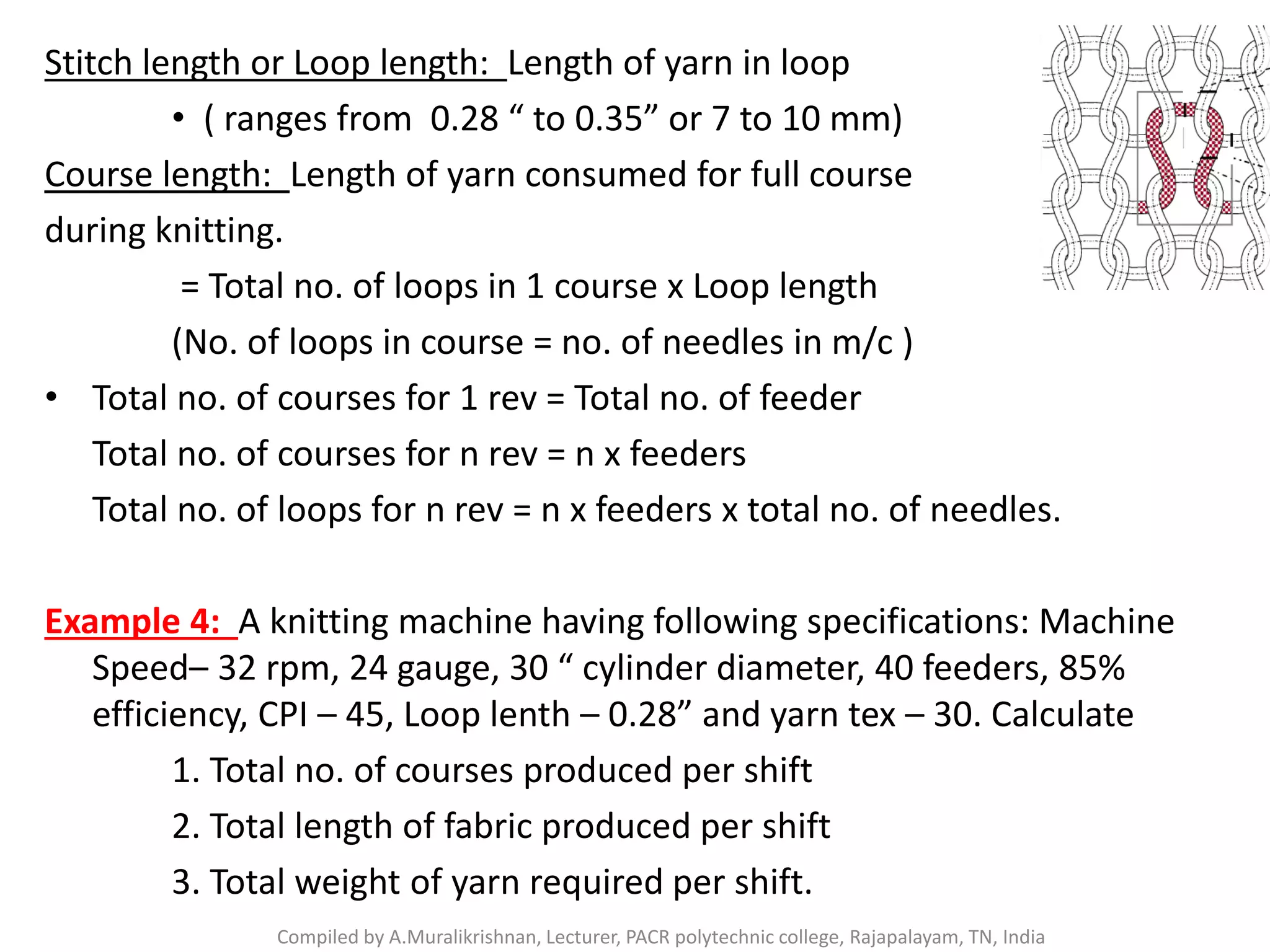Calculations in weft knitting machines | PDF