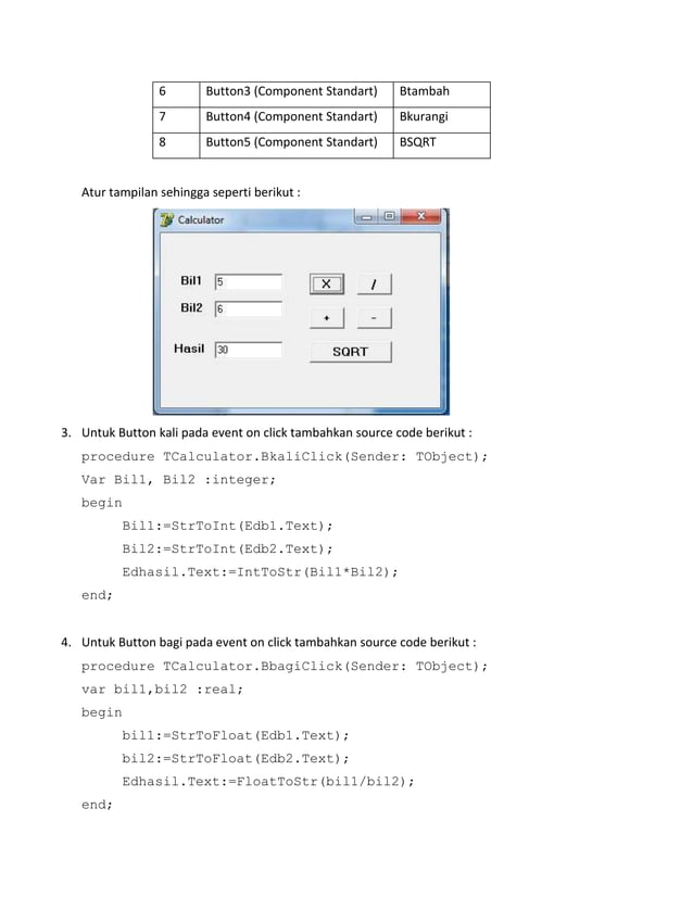 Calculator Sederhana Delphi | PDF