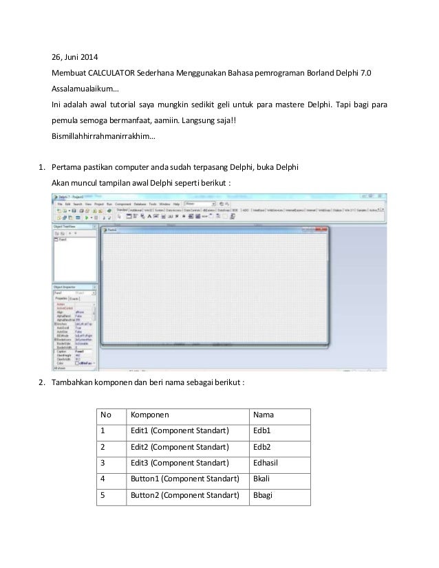 Calculator Sederhana Delphi