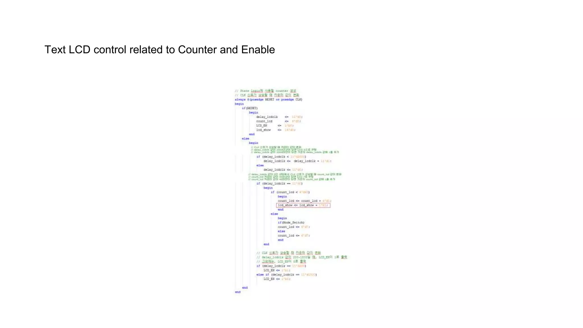 Text LCD control related to Counter and Enable
 