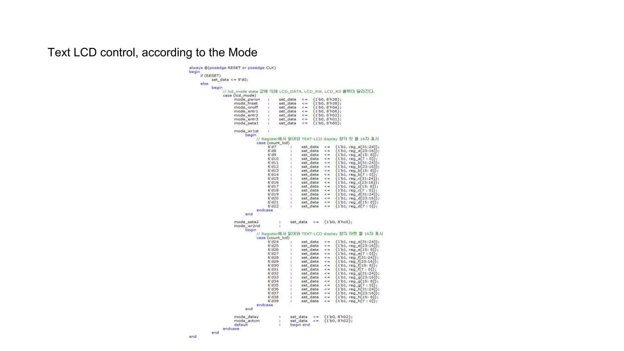 Text LCD control, according to the Mode
 