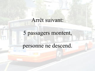 Arrêt suivant: 5 passagers montent, personne ne descend. 