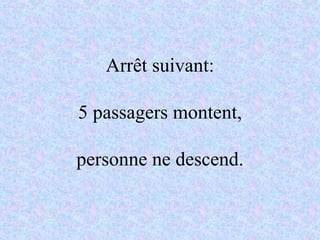 Arrêt suivant: 5 passagers montent, personne ne descend. 
