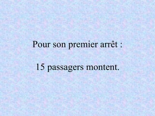 Pour son premier arrêt : 15 passagers montent. 