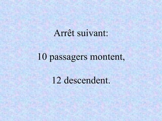 Arrêt suivant: 10 passagers montent, 12 descendent. 