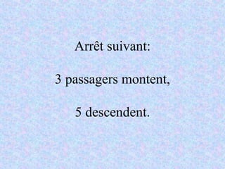 Arrêt suivant: 3 passagers montent, 5 descendent. 
