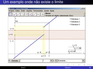 Um exemplo onde não existe o limite
Aula 5 Cálculo I 58
 