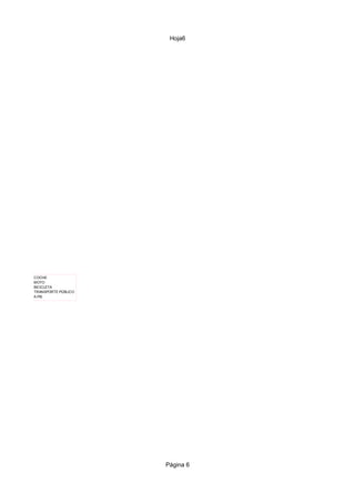 Hoja6




AL TRABAJO




,00%
             COCHE
             MOTO
  6,00%      BICICLETA
             TRANSPORTE PÚBLICO
             A PIE




12,50%




                                  Página 6
 