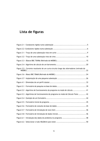 Lista de figuras


Figura 2.1 - Condutores rígidos numa subestação .......................................................5

Figura 2.2- Condutores rígidos numa subestação ........................................................6

Figura 3.1 - Troço de uma subestação visto em corte ..................................................9

Figura 3.2 - Troço de uma subestação visto de cima .................................................. 10

Figura 3.3 - Ábacos BBC 736966 (Retirado do MIEBBC) ................................................ 15

Figura 3.4 - Algoritmo de cálculo de um barramento ................................................. 20

Figura 3.5 - Corrente resultante de um curto-circuito longe dos alternadores (retirado do
     MIEBBC) ................................................................................................. 23

Figura 3.6 - Ábaco BBC 70668 (Retirado do MIEBBC) .................................................. 24

Figura 3.7 - Implantação de uma pequena subestação ............................................... 26

Figura 4.1 - Dimensões de um perfil tubular ............................................................ 33

Figura 5.1 - Formulário de pesquisa na base de dados ................................................ 39

Figura 5.2 - Algoritmo de funcionamento do programa no modo de cálculo ...................... 41

Figura 5.3 - Algoritmos de funcionamento do programa no modo de Cálculo-Teste ............ 42

Figura 5.4 - Exemplo de um formulário .................................................................. 44

Figura 5.5 - Formulário inicial do programa ............................................................ 45

Figura 5.6 - Formulário de consulta da base de dados ................................................ 45

Figura 5.7 - Formulário de introdução de novo item .................................................. 46

Figura 5.8 - Formulário de introdução de dados iniciais .............................................. 46

Figura 6.1 - Introdução dos dados do problema no programa ....................................... 48

Figura 6.2 – Seleccionar o tubo 40x28mm para teste ................................................. 50




                                                         ix
 