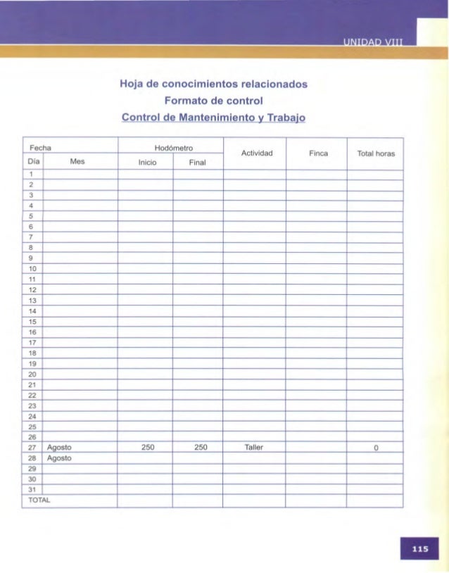 formato control de horas trabajadas