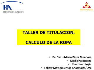 • Dr. Osiris Mario Pérez Mendoza
• Medicina Interna
• Neurooncología
• Fellow Moviemientos Anormales/EVC
TALLER DE TITULACION.
CALCULO DE LA ROPA
 
